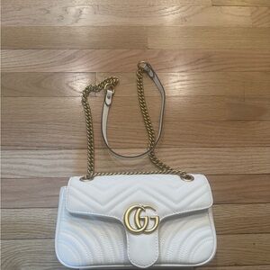 Faux GG White Quilted Shoulder Bag with Gold Chain